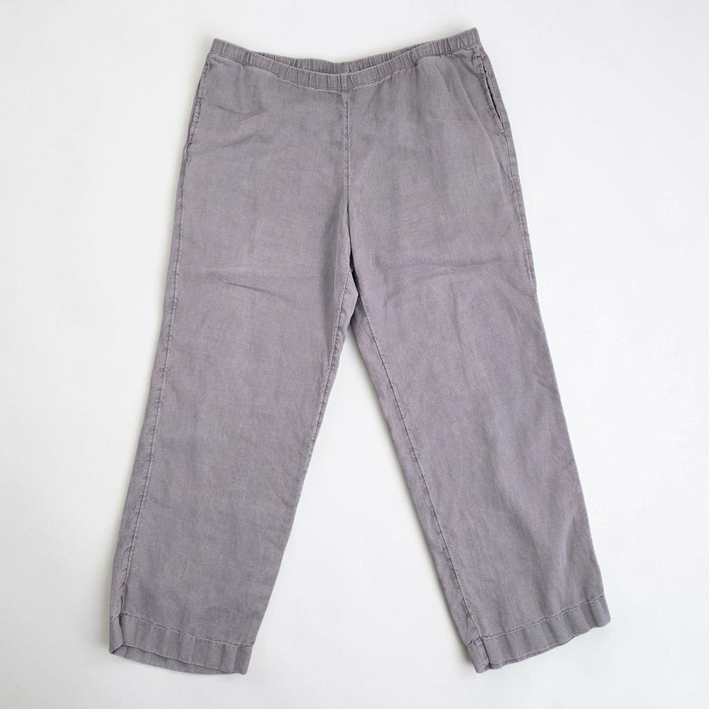 J. Jill Womens Large Gray 100% Linen Pull On Straight Leg Pants Pockets